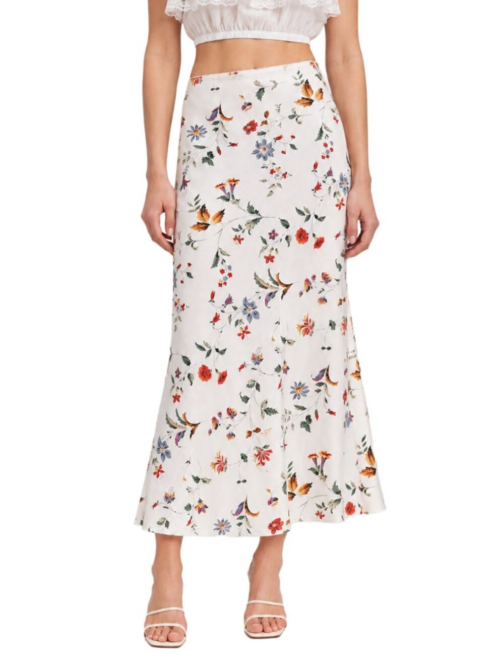 Reformation Layla Linen Midi Skirt Corsini White Floral XS
